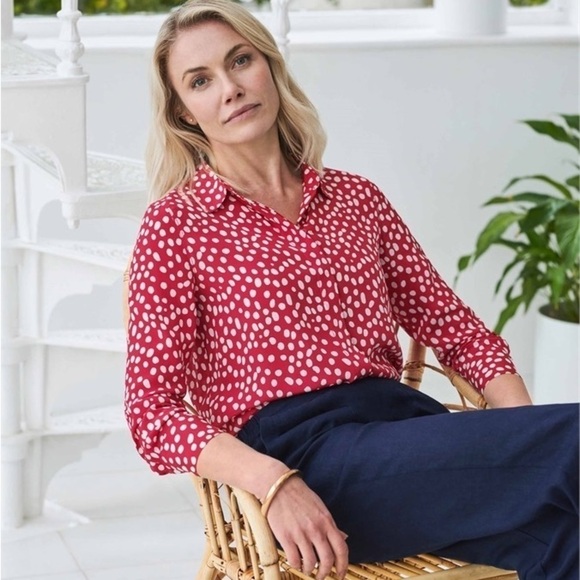 Pure Collection Red White Dot Luxury Silk Blouse - Picture 1 of 15